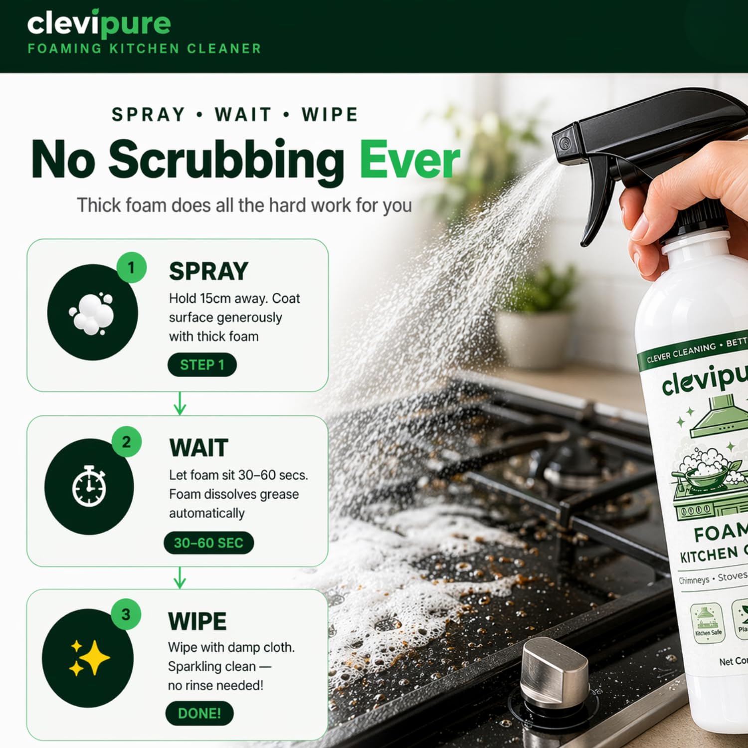 Clevipure Foaming Kitchen Cleaner | Non toxic & Natural | 500 ml.