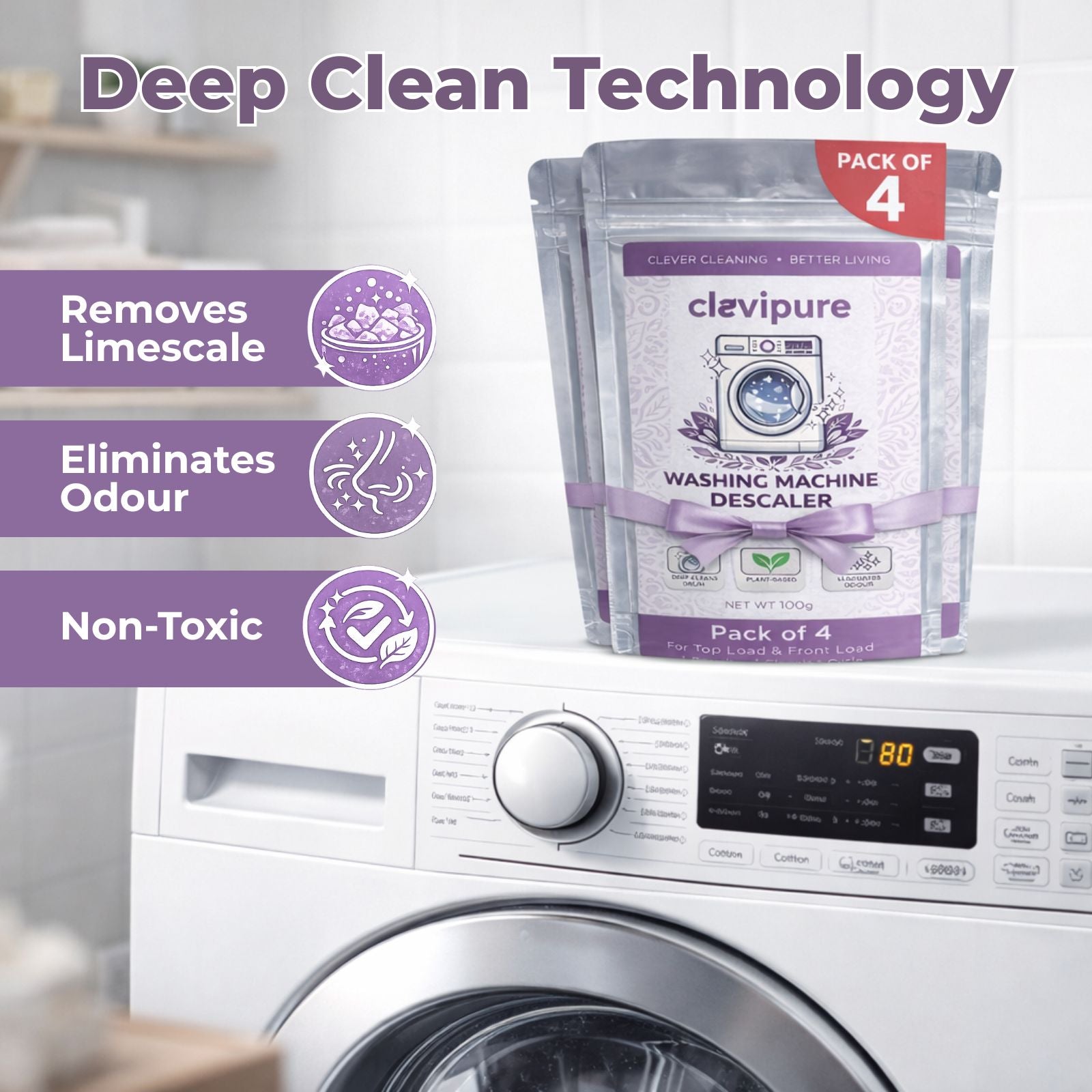 Clevipure Washing Machine Descaler Powder | 100g Each (Pack-4)